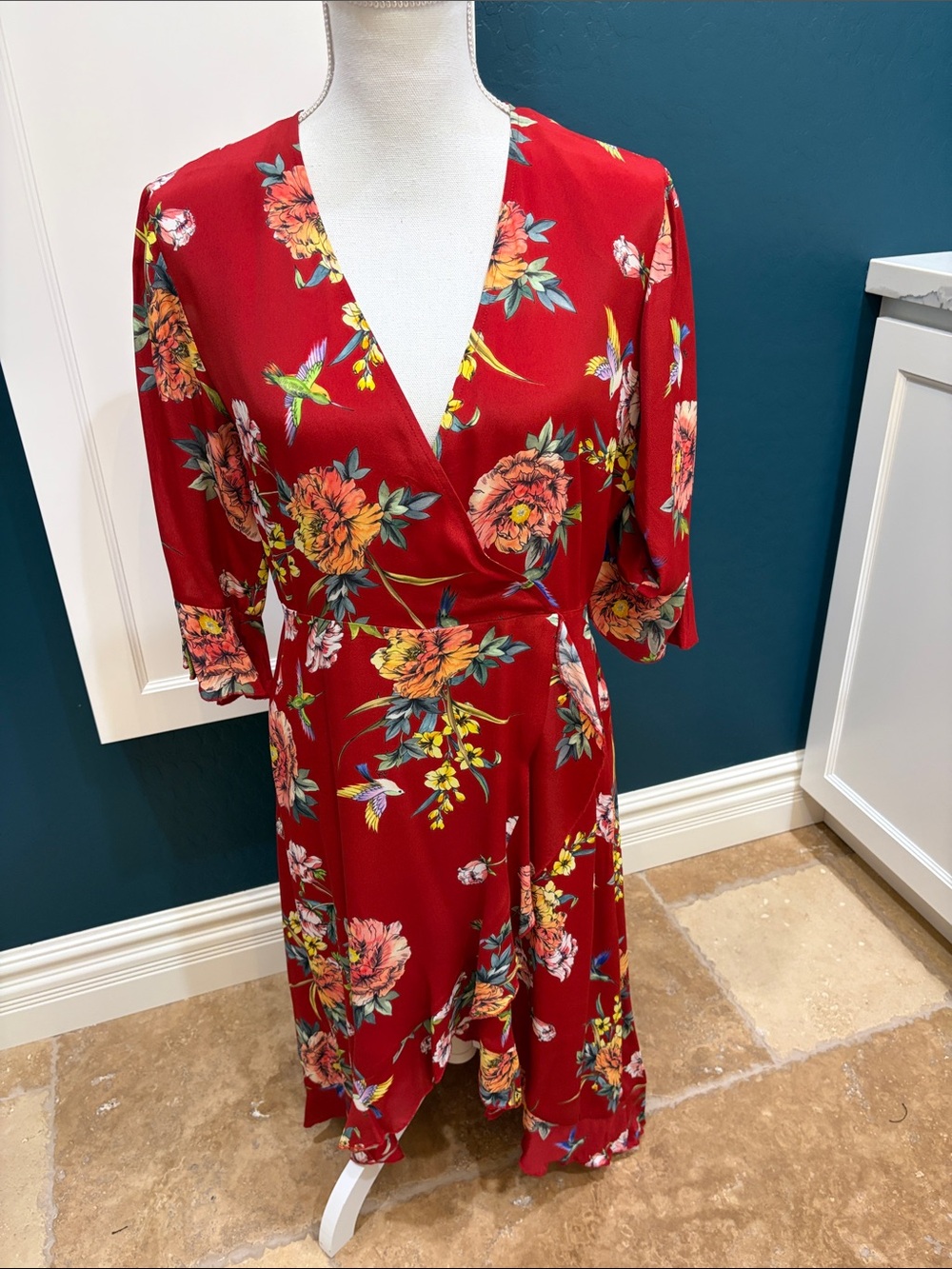 Kachel Anthropologie silk blend faux ruffle wrap dress